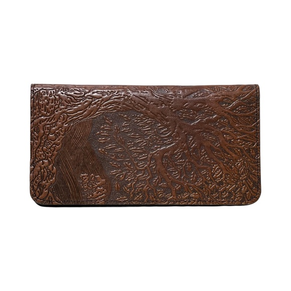 OBERON DESIGN Hand-Tooled Leather Checkbook Cover 6.5 x 3.5 Brown - Picture 7 of 7